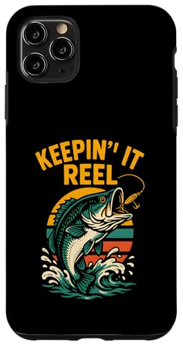 Keepin' It Reel Funny Herren Vintage Big Mouth Bass Angeln Hülle für iPhone 11 Pro Max von Cool Papa - Bass Fishing Gear