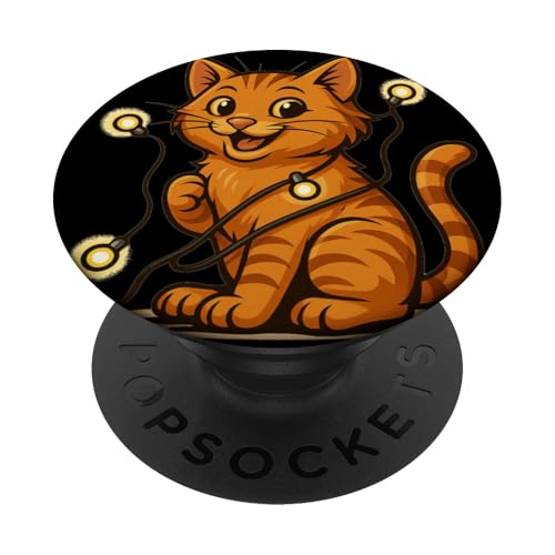 Lustige Katze mit Lichterkette Kostüm PopSockets Klebender PopGrip von Cool String Lights