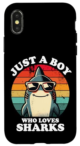 Just A Boy Who Loves Sharks Lustiger Retro-Kinder-Hailiebhaber Hülle für iPhone X/XS Just A Boy Who Loves Sharks Lustiger Retro-Kinder-Hailiebhaber Hülle für iPhone X/XS von Cool Tees