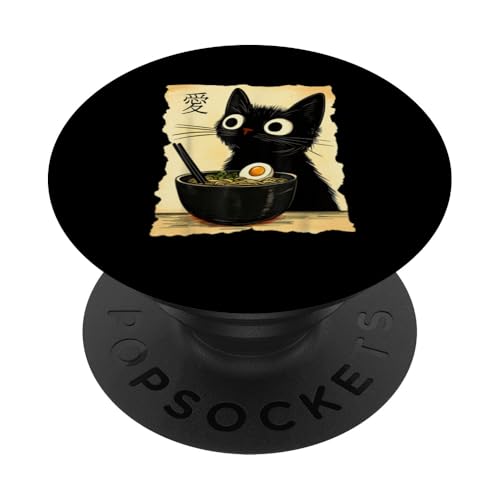 Lustiges Katzen-T-Shirt mit Ramen-Grafik, japanische Kawaii-Anime-Katze PopSockets Klebender PopGrip von Cool Tees
