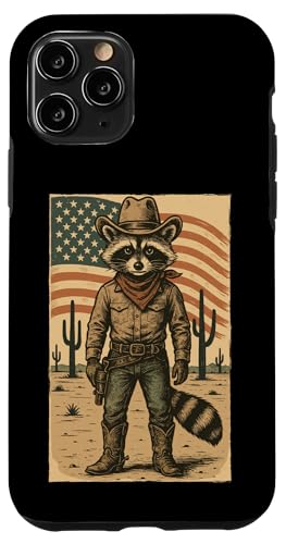 Retro Cowboy Waschbär USA Flagge Lustig Western 4. Juli Waschbär Hülle für iPhone 11 Pro von Cool Tees