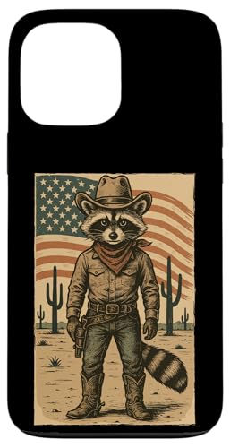 Retro Cowboy Waschbär USA Flagge Lustig Western 4. Juli Waschbär Hülle für iPhone 13 Pro Max von Cool Tees