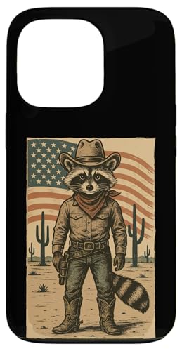 Retro Cowboy Waschbär USA Flagge Lustig Western 4. Juli Waschbär Hülle für iPhone 13 Pro von Cool Tees