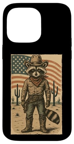 Retro Cowboy Waschbär USA Flagge Lustig Western 4. Juli Waschbär Hülle für iPhone 14 Pro Max von Cool Tees