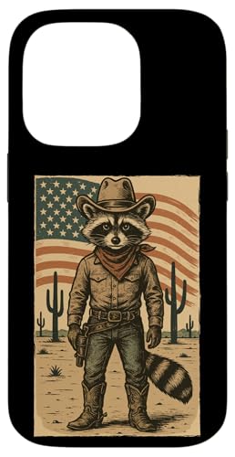 Retro Cowboy Waschbär USA Flagge Lustig Western 4. Juli Waschbär Hülle für iPhone 14 Pro von Cool Tees