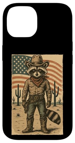 Retro Cowboy Waschbär USA Flagge Lustig Western 4. Juli Waschbär Hülle für iPhone 14 von Cool Tees