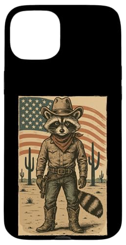 Retro Cowboy Waschbär USA Flagge Lustig Western 4. Juli Waschbär Hülle für iPhone 15 Plus von Cool Tees