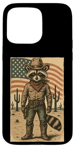 Retro Cowboy Waschbär USA Flagge Lustig Western 4. Juli Waschbär Hülle für iPhone 15 Pro Max von Cool Tees