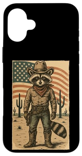 Retro Cowboy Waschbär USA Flagge Lustig Western 4. Juli Waschbär Hülle für iPhone 16 Plus von Cool Tees