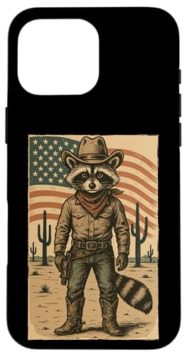 Retro Cowboy Waschbär USA Flagge Lustig Western 4. Juli Waschbär Hülle für iPhone 16 Pro Max von Cool Tees