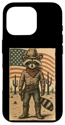 Retro Cowboy Waschbär USA Flagge Lustig Western 4. Juli Waschbär Hülle für iPhone 16 Pro von Cool Tees