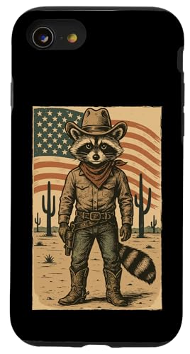 Retro Cowboy Waschbär USA Flagge Lustig Western 4. Juli Waschbär Hülle für iPhone SE (2020) / 7 / 8 von Cool Tees