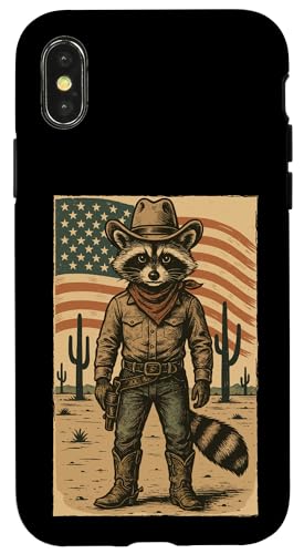 Retro Cowboy Waschbär USA Flagge Lustig Western 4. Juli Waschbär Hülle für iPhone X/XS von Cool Tees