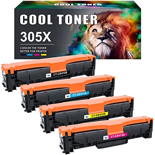 Cool Toner Kompatibel Tonerkartusche als Ersatz für HP 305X 305A Laserjet Pro Color M475dw M451dn M475dn M451nw M451dw M351a M375nw CE410X CE411A CE412A CE413A (Schwarz Cyan Gelb Magenta, 4er-Pack) von Cool Toner