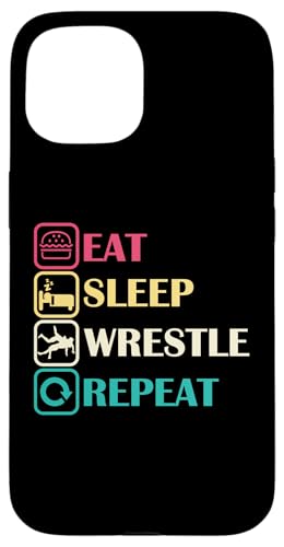 Cute Eat Sleep Wrestle Repeat Cool Wrestling Herren Damen Jungen Hülle für iPhone 15 von Cool Wrestling Men Women Boys Design
