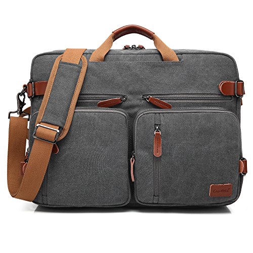 CoolBELL 15.6 Inch umwandelbar Aktentasche Messenger Bag Rucksack Umhängetasche Laptop Tasche Business Backpack Multifunktions Reise Rucksack für 15-15,6 Zoll Laptop/Männer/Frauen, Canvas Grau von CoolBELL