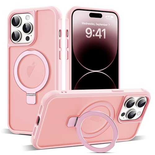 CoolBELL Handyhülle für iPhone 14 Pro 6,1 Zoll mit verstärktem Magnetringständer, durchscheinende Rückabdeckung [Kompatibel mit Magsafe] Schutzhüllen in Militärqualität für Männer Frauen (Rosa) von CoolBELL