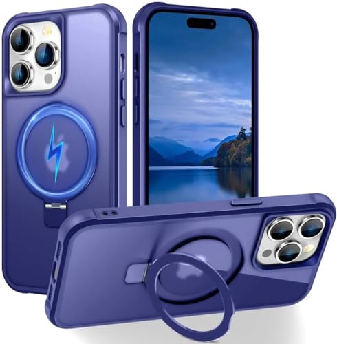 CoolBELL Handyhülle für iPhone 15 Pro 6,1 Zoll mit verstärktem Magnetringständer, durchscheinende Rückabdeckung [Kompatibel mit Magsafe] Schutzhüllen in Militärqualität für Männer Frauen (New Blue) von CoolBELL