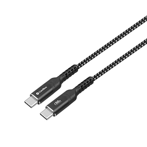 CoolBox USB C auf USB C Kabel 60 W mit PowerDelivery und QC2.0/3.0/4.0. Laden und Übertragen von Informationen, Geschwindigkeit bis zu 480 Mbit/s, 1,2 m Länge, geflochtenes Kabel, 1,2 m, Schwarz von CoolBox