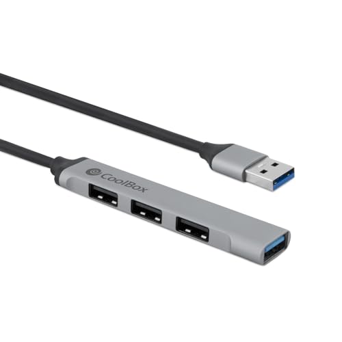 CoolBox littleHUB-4 USB-Hub mit 4 Ports (1 x USB 3.0 + 3 x USB 2.0), Geschwindigkeit bis zu 5 Gbit/s, Aufladen + Datenübertragung, Aluminium, Plug & Play von CoolBox