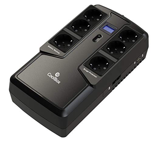 Coolbox Scudo Ii - USV/UPS Unterbrechungsfreie Stromversorgung 800Va mit 6 Schukos und 2 USB-Ladeanschlüssen, mit LCD-Display - Farbe Schwarz Coolbox Scudo Ii - USV/UPS Unterbrechungsfreie Stromversorgung 800Va mit 6 Schukos und 2 USB-Ladeanschlüssen, mit LCD-Display - Farbe Schwarz von CoolBox