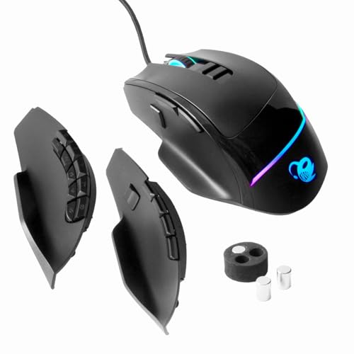 Deep Gaming ProSwap Modulare USB-Maus mit 3 austauschbaren Seitenteilen (3, 5 und 10 Tasten), RGB-Licht, optischer Sensor Pixart 3325, 500FPS, 100IPS, 1000 Hz, Euro-Schalter, dimmbares Gewicht von CoolBox