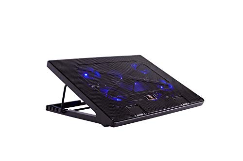 DeepGaming COO-NCP17-5BL Notebook-Kühler für Gaming-Laptops bis zu 43,2 cm (17 Zoll), mit 5 LED-Lüftern und 2 USB-Port-Hub, Lüftersteuerungstasten, Schwarz von CoolBox