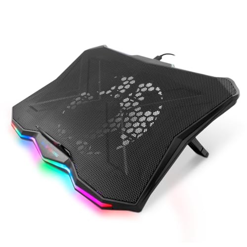 DeepGaming Tragbarer Kühlständer bis zu 44,9 cm (17,3 Zoll), leiser Lüfter mit Geschwindigkeitsregelung, 7-Fach Verstellbarer Ständer, LED-Rainbow, 2-Port-USB-Hub von DeepGaming