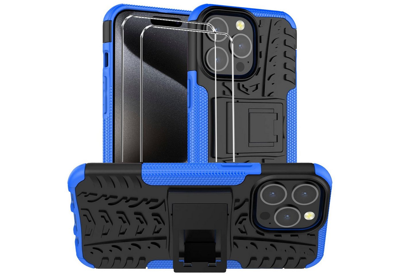 CoolGadget Handyhülle Blau als 2in1 Schutz Cover Set für das Apple iPhone 15 6,1 Zoll, 2x 9H Glas Display Schutz Folie + 1x TPU Case Hülle für iPhone 15 von CoolGadget
