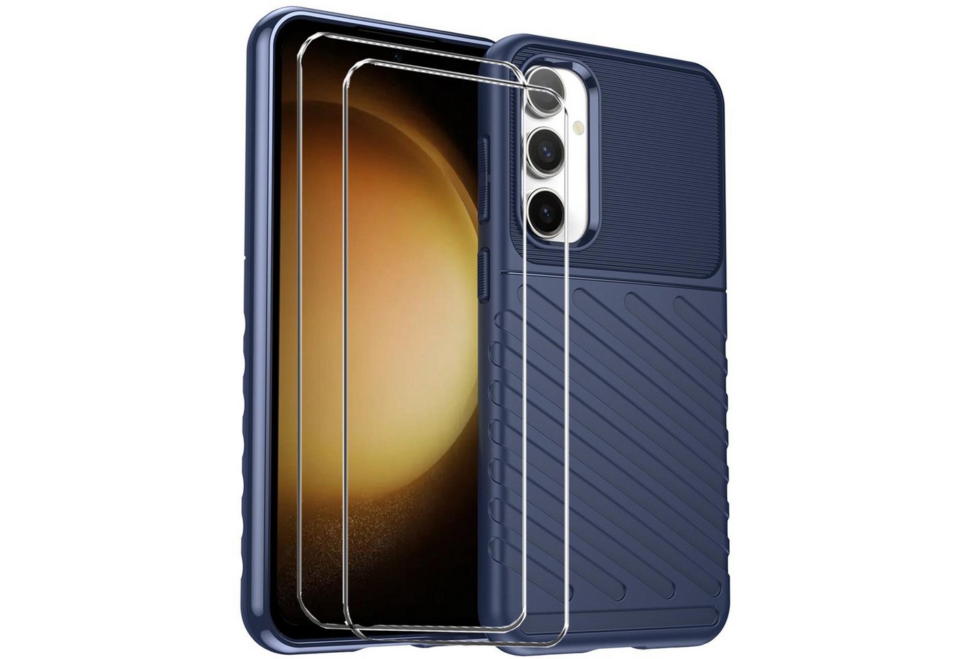 CoolGadget Handyhülle Blau als 2in1 Schutz Cover Set für das Samsung Galaxy A23 5G 6,6 Zoll, 2x Glas Display Schutz Folie + 1x TPU Case Hülle für Galaxy A23 5G von CoolGadget