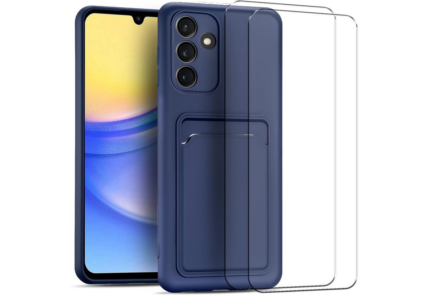 CoolGadget Handyhülle Blau als 2in1 Schutz Cover Set für das Samsung Galaxy A25 5G 6,5 Zoll, 2x Glas Display Schutz Folie + 1x TPU Case Hülle für Galaxy A25 5G von CoolGadget