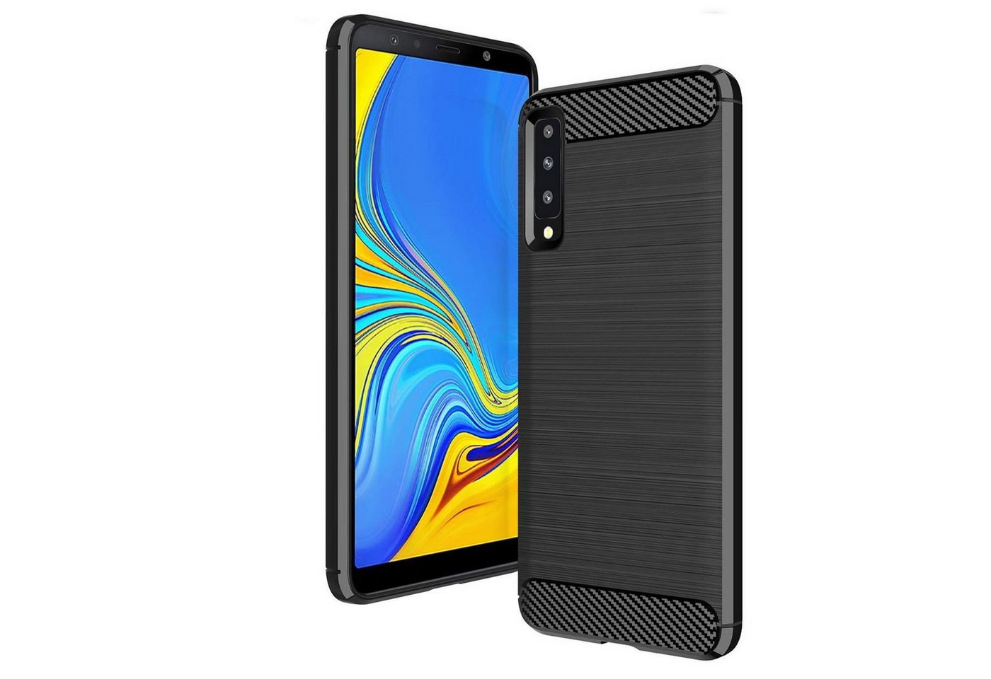 CoolGadget Handyhülle Carbon Handy Hülle für Samsung Galaxy A7 2018 6 Zoll, robuste Telefonhülle Case Schutzhülle für Samsung A7 2018 Hülle von CoolGadget