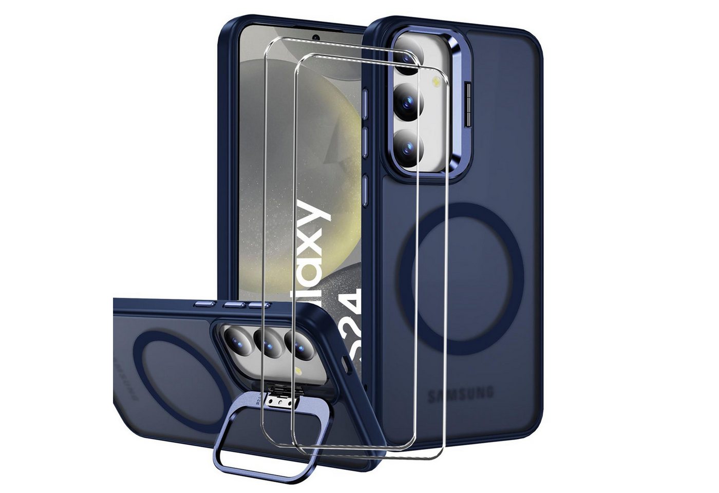 CoolGadget Handyhülle Dunkelblau als 2in1 Schutz Cover Set für das Samsung Galaxy S24 Plus 6,7 Zoll, 2x Glas Display Schutz Folie + 1x TPU Case Hülle für Galaxy S24 Plus von CoolGadget