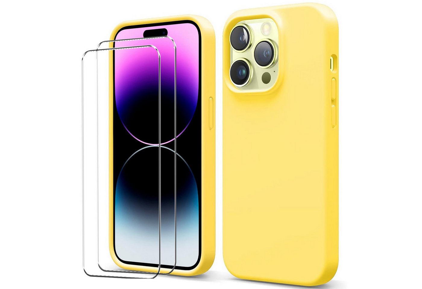 CoolGadget Handyhülle Gelb als 2in1 Schutz Cover Set für das Apple iPhone 13 Pro 6,1 Zoll, 2x Glas Display Schutz Folie + 1x TPU Case Hülle für iPhone 13 Pro von CoolGadget