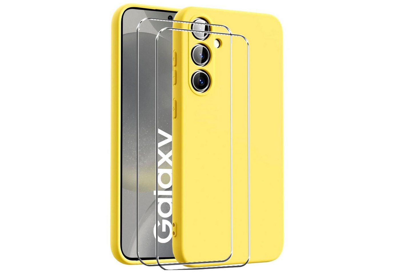 CoolGadget Handyhülle Gelb als 2in1 Schutz Cover Set für das Samsung Galaxy A03s 6,5 Zoll, 2x Glas Display Schutz Folie + 1x TPU Case Hülle für Galaxy A03s von CoolGadget