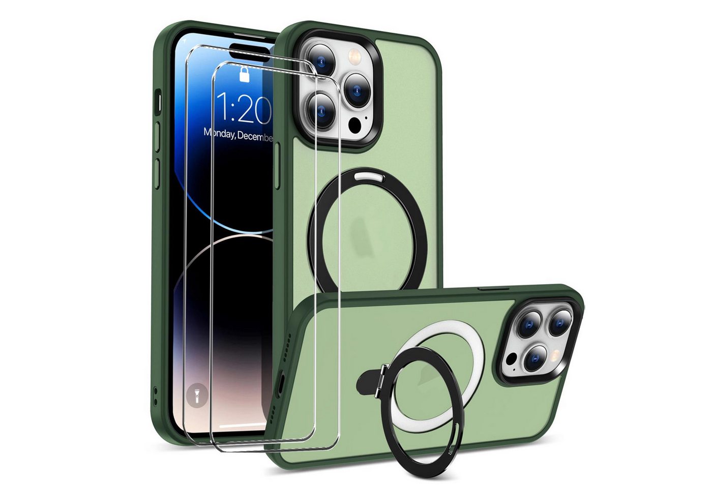 CoolGadget Handyhülle Grün als 2in1 Schutz Cover Set für das Apple iPhone 12 / 12 Pro 6,1 Zoll, 2x Glas Display Schutz Folie + 1x Case Hülle für iPhone 12 12 Pro von CoolGadget