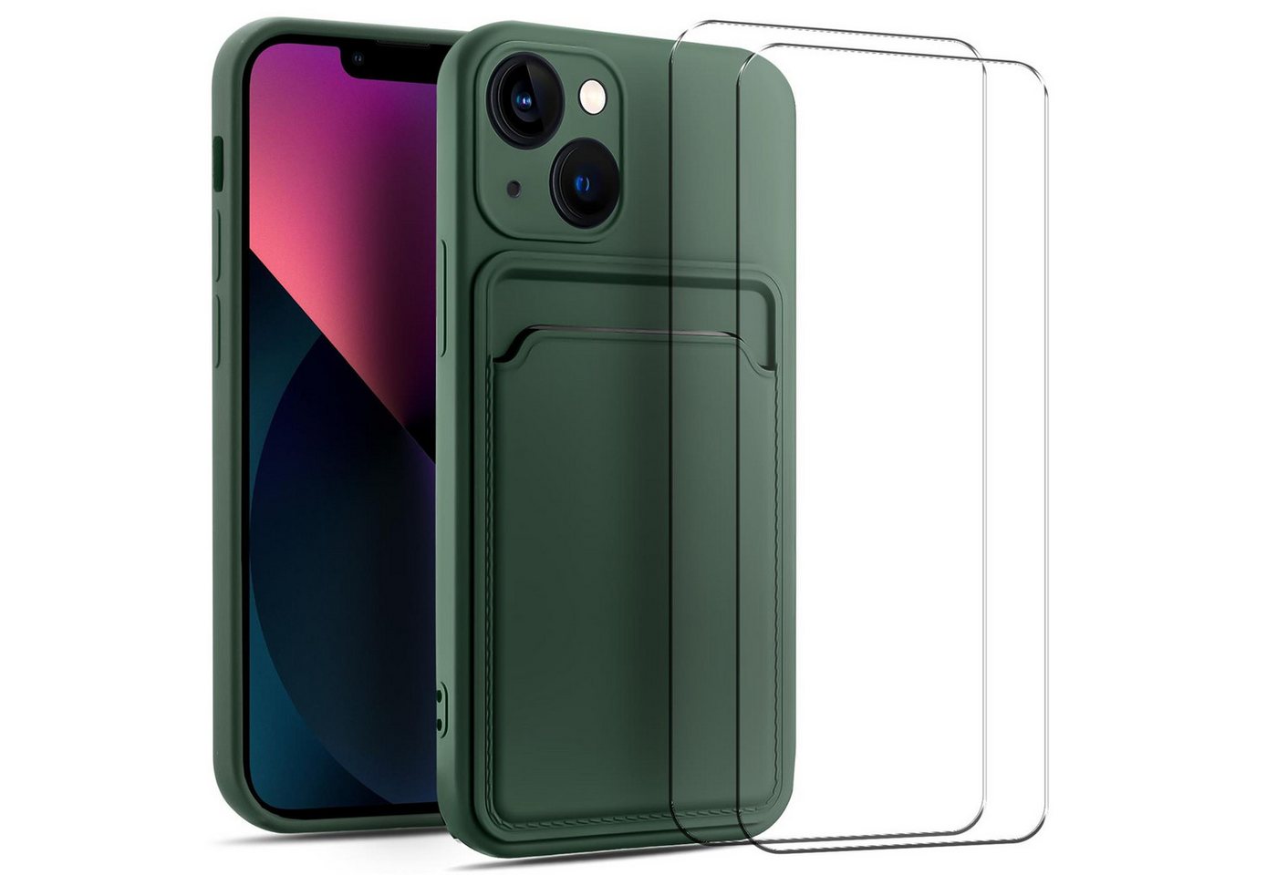 CoolGadget Handyhülle Grün als 2in1 Schutz Cover Set für das Apple iPhone 12 Pro 6,1 Zoll, 2x Glas Display Schutz Folie + 1x TPU Case Hülle für iPhone 12 Pro von CoolGadget