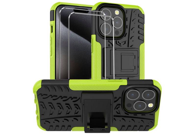 CoolGadget Handyhülle Grün als 2in1 Schutz Cover Set für das Apple iPhone 14 6,1 Zoll, 2x 9H Glas Display Schutz Folie + 1x TPU Case Hülle für iPhone 14 von CoolGadget