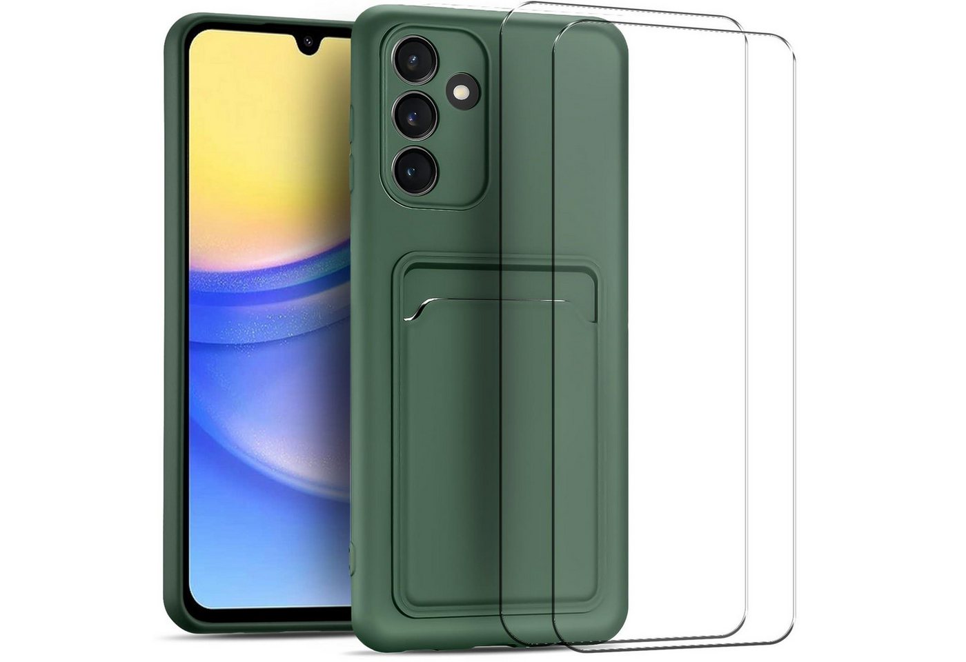 CoolGadget Handyhülle Grün als 2in1 Schutz Cover Set für das Samsung Galaxy A02s 6,5 Zoll, 2x Glas Display Schutz Folie + 1x TPU Case Hülle für Galaxy A02s von CoolGadget