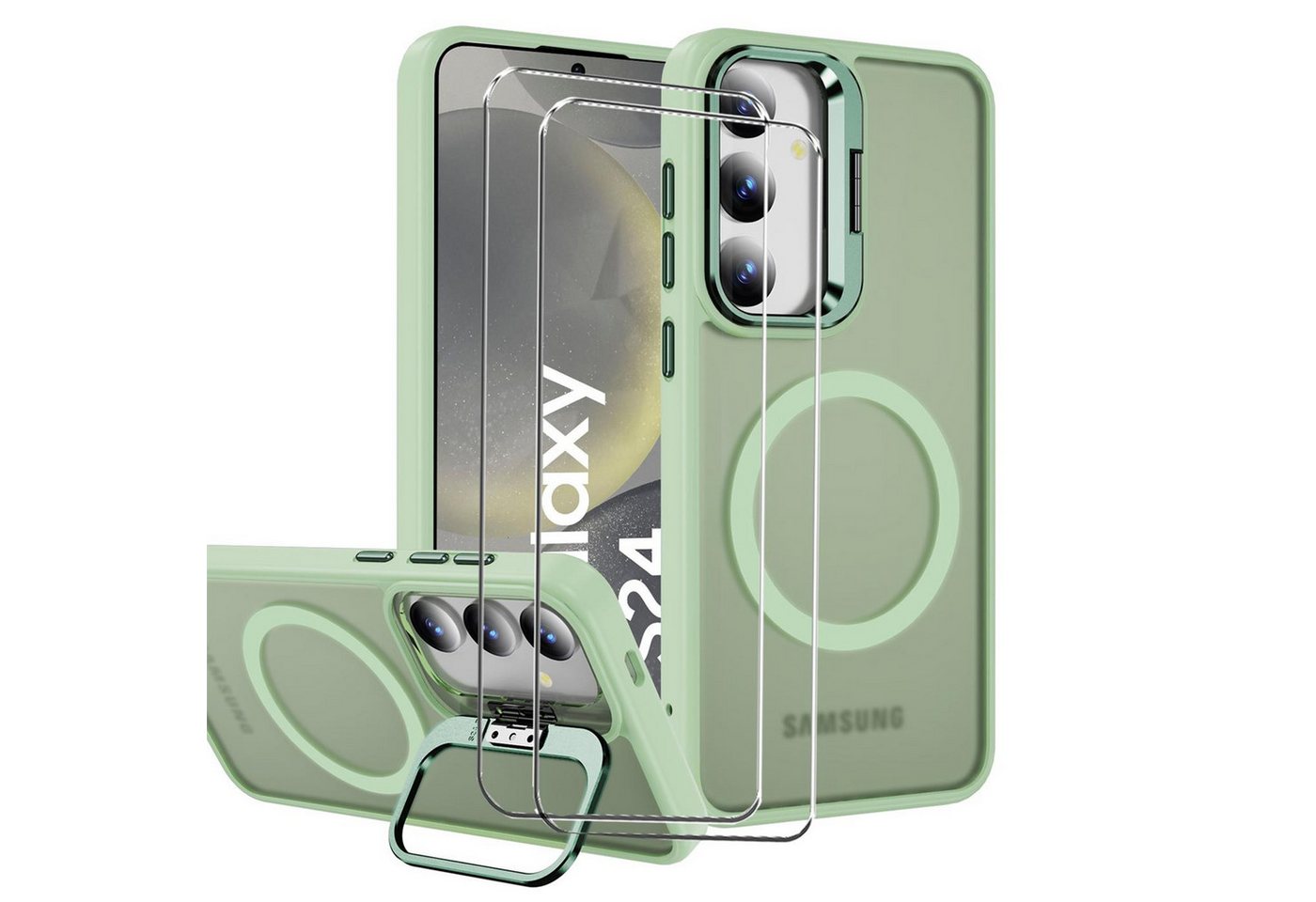 CoolGadget Handyhülle Grün als 2in1 Schutz Cover Set für das Samsung Galaxy S24 6,2 Zoll, 2x 9H Glas Display Schutz Folie + 1x TPU Case Hülle für Galaxy S24 von CoolGadget