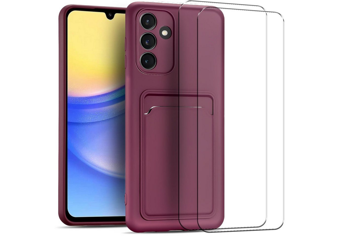 CoolGadget Handyhülle Lila als 2in1 Schutz Cover Set für das Samsung Galaxy A12 / M12 6,5 Zoll, 2x Glas Display Schutz Folie + 1x TPU Case Hülle für Galaxy A12 / M12 von CoolGadget