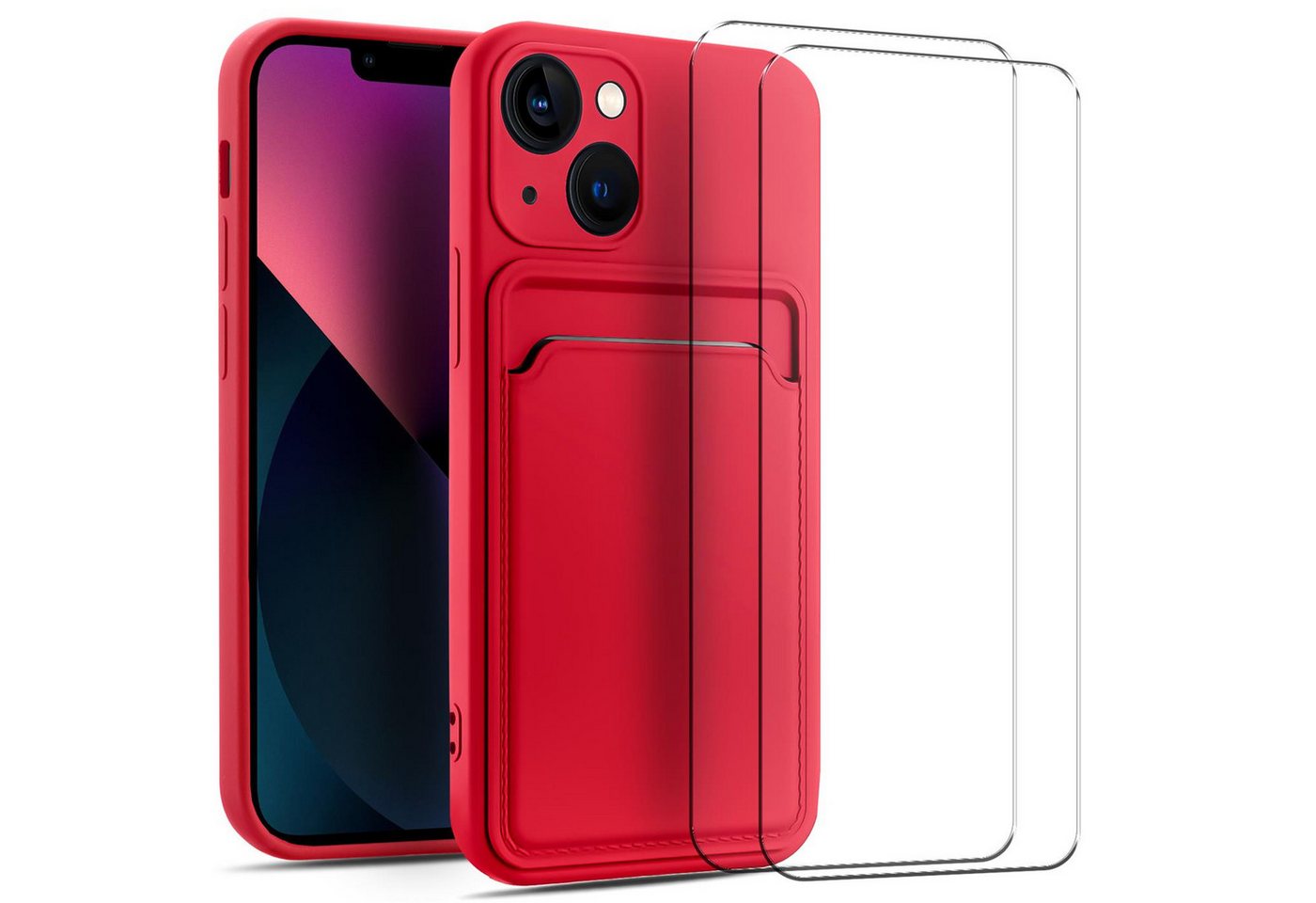CoolGadget Handyhülle Rot als 2in1 Schutz Cover Set für das Apple iPhone 12 6,1 Zoll, 2x 9H Glas Display Schutz Folie + 1x TPU Case Hülle für iPhone 12 von CoolGadget