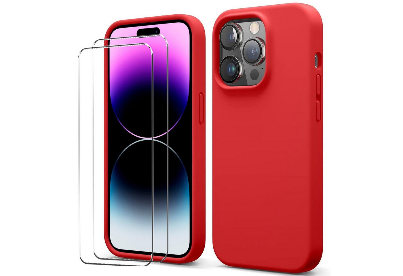 CoolGadget Handyhülle Rot als 2in1 Schutz Cover Set für das Apple iPhone 13 6,1 Zoll, 2x 9H Glas Display Schutz Folie + 1x TPU Case Hülle für iPhone 13 von CoolGadget