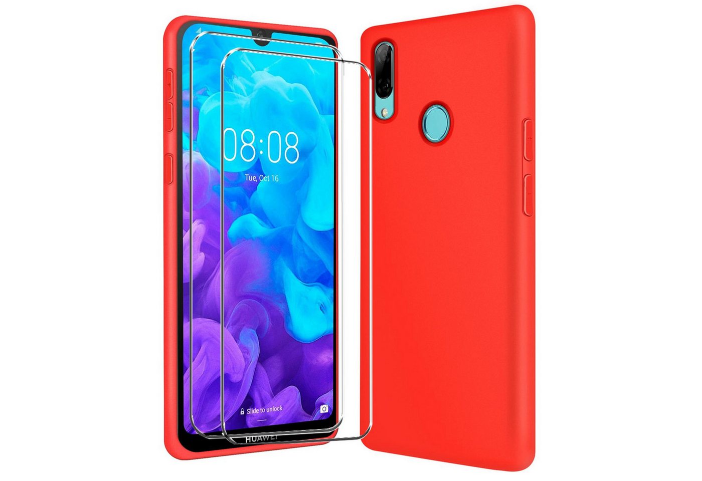 CoolGadget Handyhülle Rot als 2in1 Schutz Cover Set für das Huawei P Smart 2019 6,21 Zoll, 2x Glas Display Schutz Folie + 1x TPU Case Hülle für P Smart 2019 von CoolGadget
