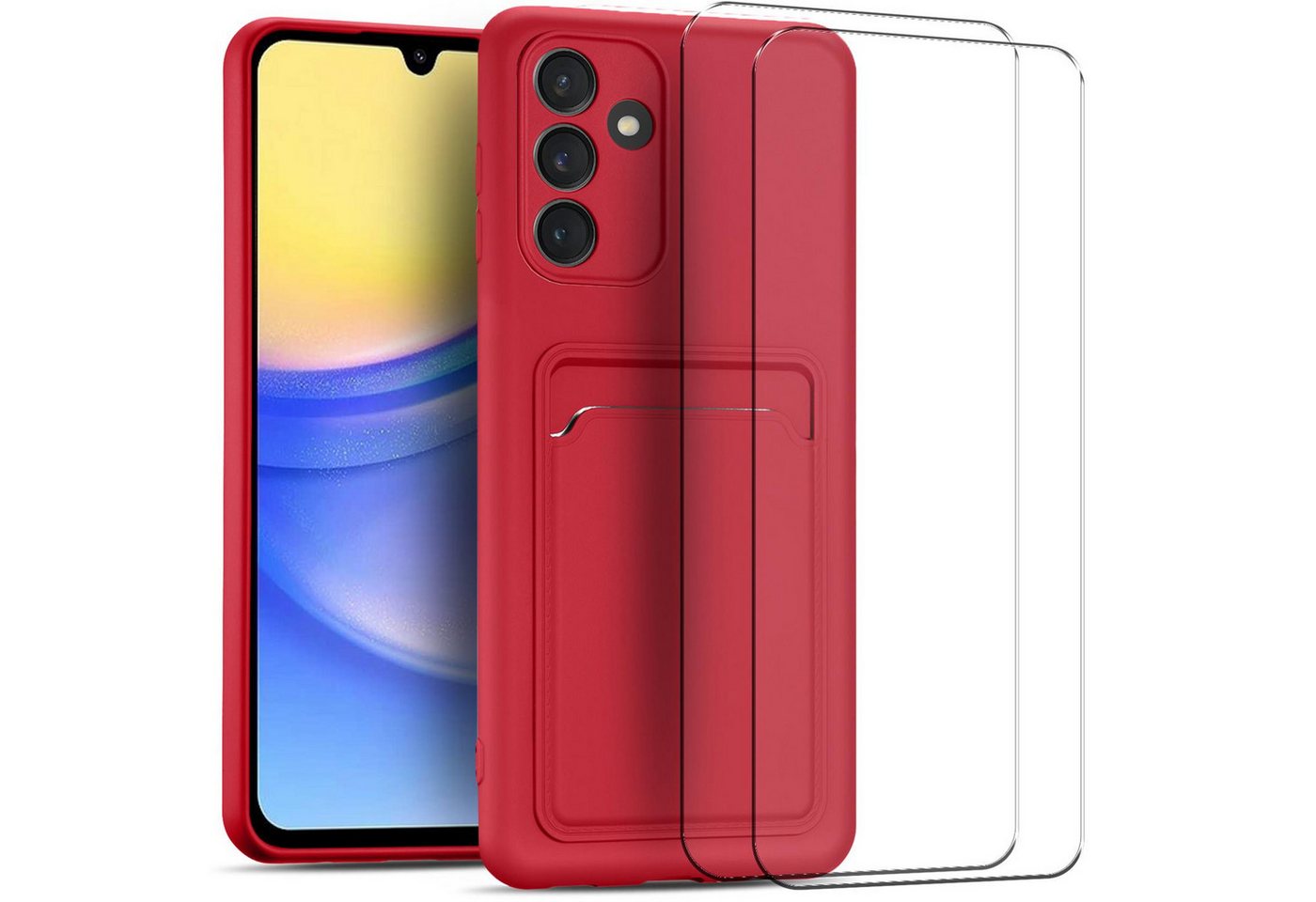 CoolGadget Handyhülle Rot als 2in1 Schutz Cover Set für das Samsung Galaxy A02s 6,5 Zoll, 2x Glas Display Schutz Folie + 1x TPU Case Hülle für Galaxy A02s von CoolGadget