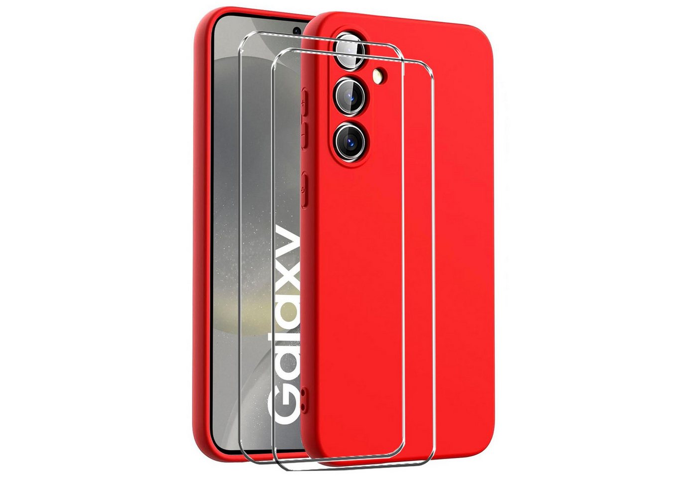CoolGadget Handyhülle Rot als 2in1 Schutz Cover Set für das Samsung Galaxy A03s 6,5 Zoll, 2x Glas Display Schutz Folie + 1x TPU Case Hülle für Galaxy A03s von CoolGadget