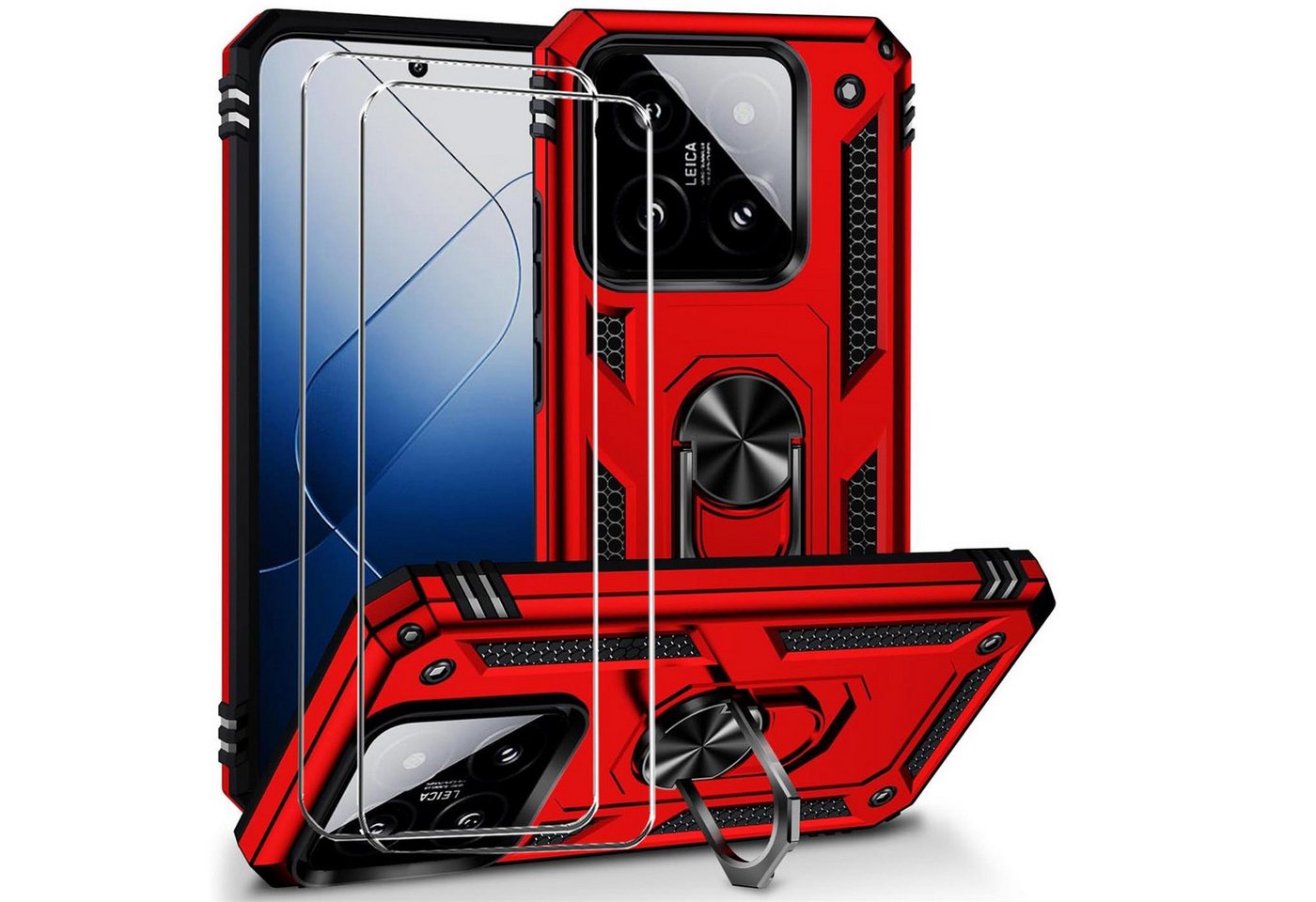 CoolGadget Handyhülle Rot als 2in1 Schutz Cover Set für das Xiaomi Redmi 12C 6,67 Zoll, 2x 9H Glas Display Schutz Folie + 1x TPU Case Hülle für Redmi 12C von CoolGadget