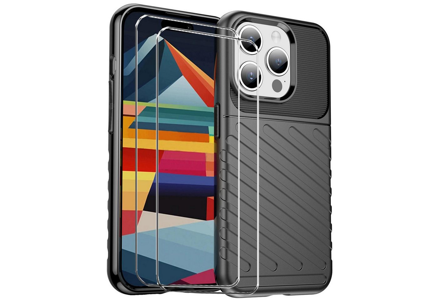 CoolGadget Handyhülle Schwarz als 2in1 Schutz Cover Set für das Apple iPhone 14 Pro Max 6,7 Zoll, 2x Glas Display Schutz Folie + 1x TPU Case Hülle für iPhone 14 Pro Max von CoolGadget