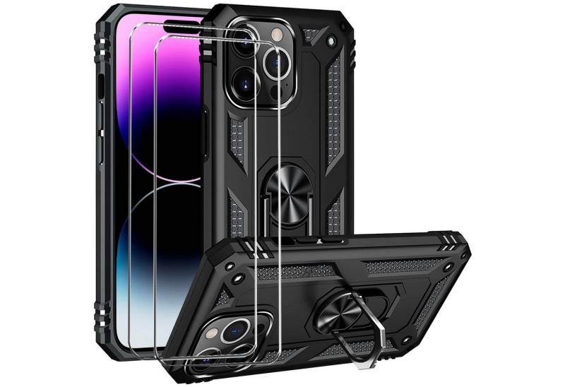 CoolGadget Handyhülle Schwarz als 2in1 Schutz Cover Set für das Apple iPhone 16 Pro Max 6,7 Zoll, 2x Glas Display Schutz Folie + 1x TPU Case Hülle für iPhone 16 Pro Max von CoolGadget