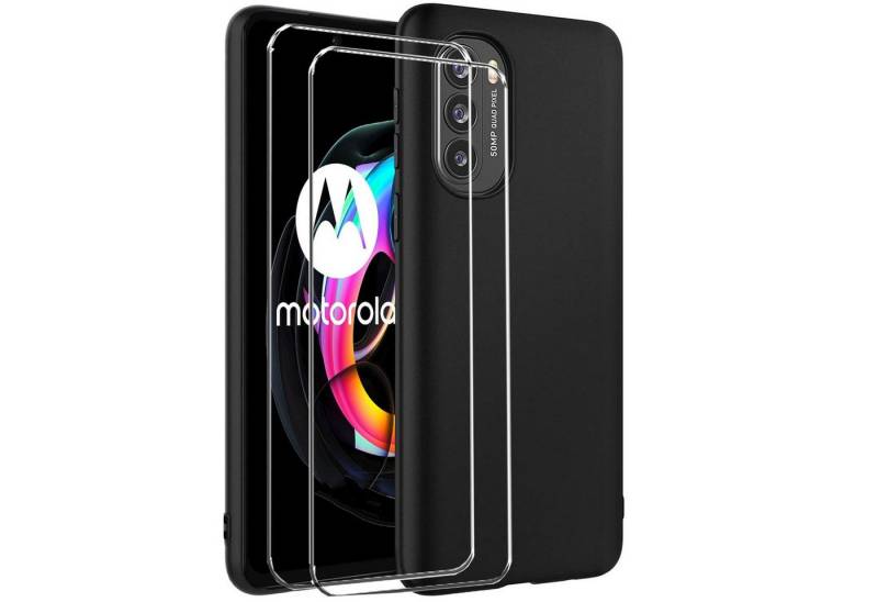 CoolGadget Handyhülle Schwarz als 2in1 Schutz Cover Set für das Motorola Edge 30 6,5 Zoll, 2x 9H Glas Display Schutz Folie + 1x TPU Case Hülle für Edge 30 von CoolGadget